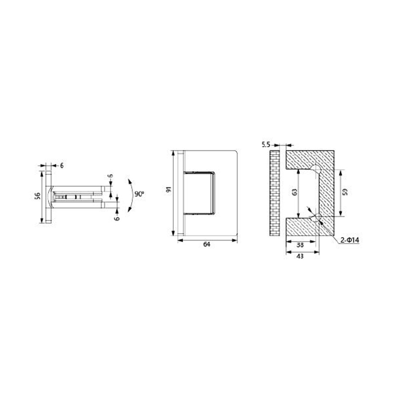 Bisagra de puerta de ducha de vidrio Ras4808