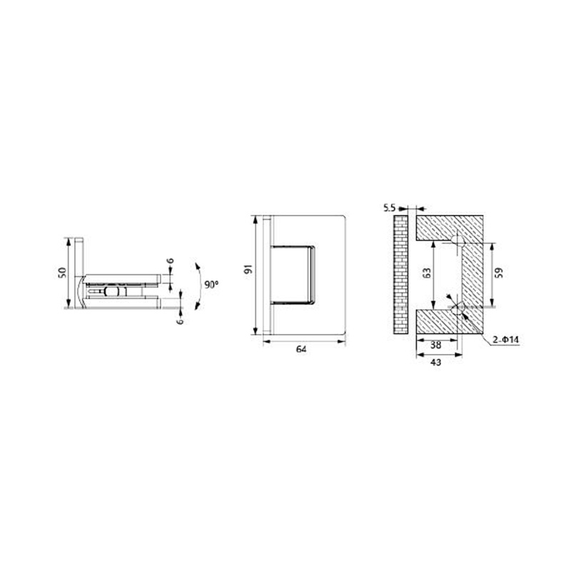 Bisagra de puerta de ducha de vidrio RLAS4808